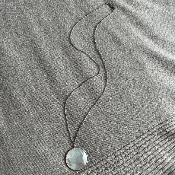 Honora White Mother-of -Pearl Disc Pendant and Silver Necklace - Picture 3 of 14